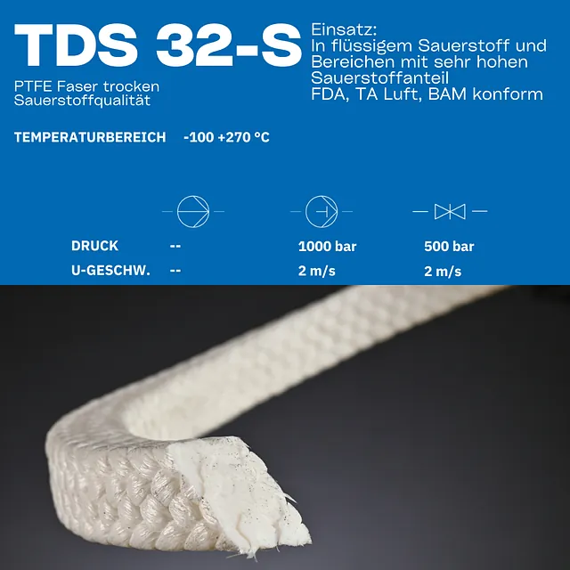 Packung TDS 32-S PTFE Faser trocken Sauerstoffqualität